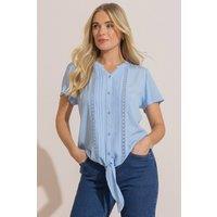 Klass. Women's Lace Trim Tie Front Blouse in Light Blue | Size: 18