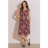 Klass. Women's Leaf & Animal Printed Pleated Dress in Pink | Size: Large