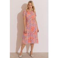 Anna Rose Women's Floral Printed Pleated Dress in Peach | Size: Large