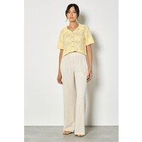 Apricot Women's Pinstripe Linen Blend Wide-Leg Trousers in Stone | Size: 14