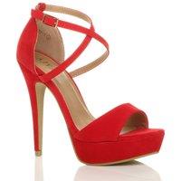 AJVANI Women's High Heel Crossed Straps Platform Faux Suede 2 Part Heels in Red | Size: 4