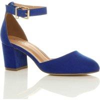AJVANI Women's Mid Block Heel Ankle Strap Faux Suede 2 Part Heels in Cobalt | Size: 8
