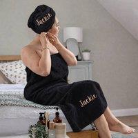 Duncan Stewart Women's Personalised Towelling Sarong & Hair Turban Wrap Set in Black