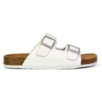 XY London Women's 'Star' Double Strap Buckle Up Summer Slip On Flat Sandals in White | Size: 6