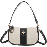 Fontanella Fashion Women's Apiary Bee Badge Canvas PU Leather Top Handle Shoulder Bag in Black