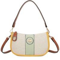 Fontanella Fashion Women's Apiary Bee Badge Canvas PU Leather Top Handle Shoulder Bag in Yellow