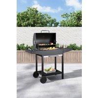 Garden Sanctuary Outdoor Garden Charcoal BBQ Grill with Side Table in Black