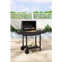 H&O Direct Metal Outdoor Charcoal Grill with Side Tables in Black