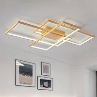 NIVOR 75W 3-Squares White LED Ceiling Light Acrylic Flush Mount Lamp 6000K in Metallic Gold