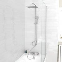Nes Home Chrome Exposed Square Shower Thermostatic Mixer Tap, Handset & Riser Rail Kit in Silver