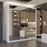 Sliding Wardrobes 4U Queen Double Full Mirror Sliding Door Wardrobe 150cm X 217cm in White | Size: 150 cm X 217 cm