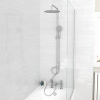 Nes Home Round Shower Mixer With Bath Filler Tap, Handset & Riser Rail Kit in Metallic Silver