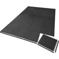 tectake Gym Mats - 24 Interlocking Sections With 48 Edge Pieces in Black