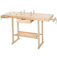 tectake Woodworking Bench - With 2 Vices, Spacious Drawer, Shelf in Brown