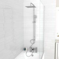 Nes Home Square Shower Waterfall Mixer Tap, Handset & Riser Rail Kit Chrome in Silver