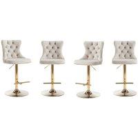 Modern Home Touch Set of 4 Luxury Velvet Adjustable Swivel Bar Stools with Gold Base in Beige | Size: 4 Pack