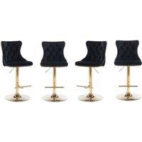 Modern Home Touch Set of 4 Luxury Velvet Adjustable Swivel Bar Stools with Gold Base in Black | Size: 4 Pack