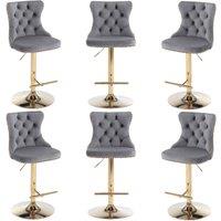 Modern Home Touch Set of 6 Luxury Velvet Adjustable Swivel Bar Stools with Gold Base in Grey | Size: 6 Pack
