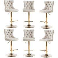 Modern Home Touch Set of 6 Luxury Velvet Adjustable Swivel Bar Stools with Gold Base in Beige | Size: 6 Pack