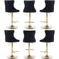 Modern Home Touch Set of 6 Luxury Velvet Adjustable Swivel Bar Stools with Gold Base in Black | Size: 6 Pack