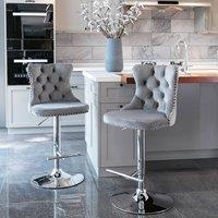 Modern Home Touch Set of 2 Luxury Velvet Adjustable Swivel Bar Stools with Chrome Base in Grey | Size: 2 Pack