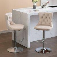 Modern Home Touch Set of 2 Luxury Velvet Adjustable Swivel Bar Stools with Chrome Base in Beige | Size: 2 Pack