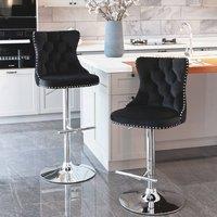 Modern Home Touch Set of 2 Luxury Velvet Adjustable Swivel Bar Stools with Chrome Base in Black | Size: 2 Pack