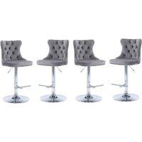 Modern Home Touch Winchester Luxury Velvet Upholstered Kitchen Dining Chairs with Pull Knocker Back & Oak Wood Legs Brown in Grey | Size: 4 Pack