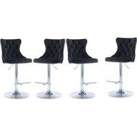 Modern Home Touch Winchester Luxury Velvet Upholstered Kitchen Dining Chairs with Pull Knocker Back & Oak Wood Legs Brown in Black | Size: 4 Pack