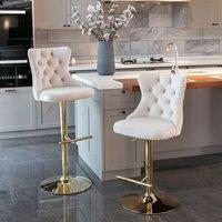 Modern Home Touch Set of 2 Luxury Velvet Adjustable Swivel Bar Stools with Gold Base in Beige | Size: 2 Pack