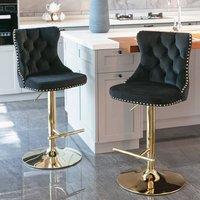 Modern Home Touch Set of 2 Luxury Velvet Adjustable Swivel Bar Stools with Gold Base in Black | Size: 2 Pack