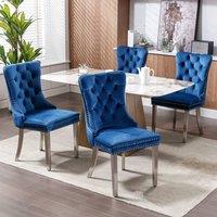 Modern Home Touch Winchester Set of 4 Velvet Upholstered Kitchen Dining Chairs with Sliver Chrome Legs in Blue | Size: 4 Pack