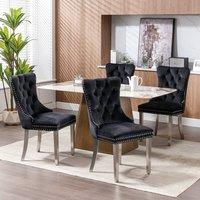 Modern Home Touch Winchester Set of 4 Velvet Upholstered Kitchen Dining Chairs with Sliver Chrome Legs in Black | Size: 4 Pack