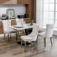 Modern Home Touch Winchester Set of 4 Velvet Upholstered Kitchen Dining Chairs with Sliver Chrome Legs in Beige | Size: 4 Pack