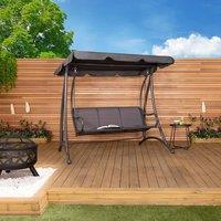 Charles Bentley 3 Seater Outdoor Swing Seat Bench Chair Hammock w/ Canopy -Grey in Grey