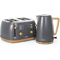 VonShef Fika Grey Kettle & 4 Slice Toaster Set
