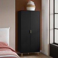 Birlea Zaza Black 2 Door Wardrobe Fluted Design Gold Handle