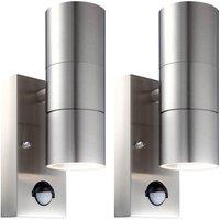 First Choice Lighting Set of 2 Blaze - Marine Grade Steel Motion Sensor Wall Lights in Silver