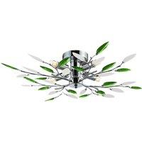 Happy Homewares Modern Birch 4 Bulb Ceiling Light with Acrylic Leaves in Green