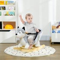HOMCOM Baby Rocking Horse, Husky-Shaped Plush Child Rocking Animal with Seatbelt - Grey