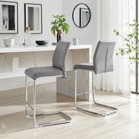 FurnitureboxUK Lorenzo 2x Faux Leather & Silver Counter Stools in Grey