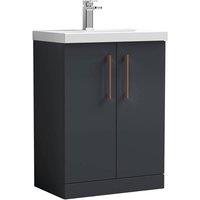 Balterley Modern Bathroom 2 Soft Close Door Vanity Unit Basin, Dark Grey, 600mm in Grey