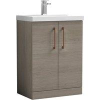 Balterley Contemporary Bathroom Floor 2-Door Vanity Basin, Solace Oak, 600mm in Brown