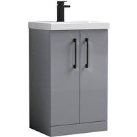 Balterley Modern Bathroom 2 Soft Close Door Vanity Unit Basin, Satin Grey, 500mm in Grey