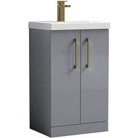Balterley Modern Bathroom 2 Soft Close Door Vanity Unit Basin, Satin Grey, 500mm in Grey