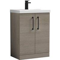 Balterley Contemporary Bathroom Floor 2-Door Vanity Basin, Solace Oak, 600mm in Brown