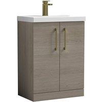 Balterley Contemporary Bathroom Floor 2-Door Vanity Basin, Solace Oak, 600mm in Brown