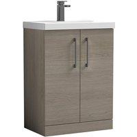 Balterley Contemporary Bathroom Floor 2-Door Vanity Basin, Solace Oak, 600mm in Brown