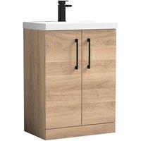 Balterley Contemporary Bathroom Floor 2-Door Vanity & Basin, Bleached Oak, 600mm in Brown