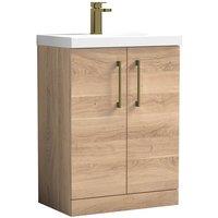 Balterley Contemporary Bathroom Floor 2-Door Vanity & Basin, Bleached Oak, 600mm in Brown